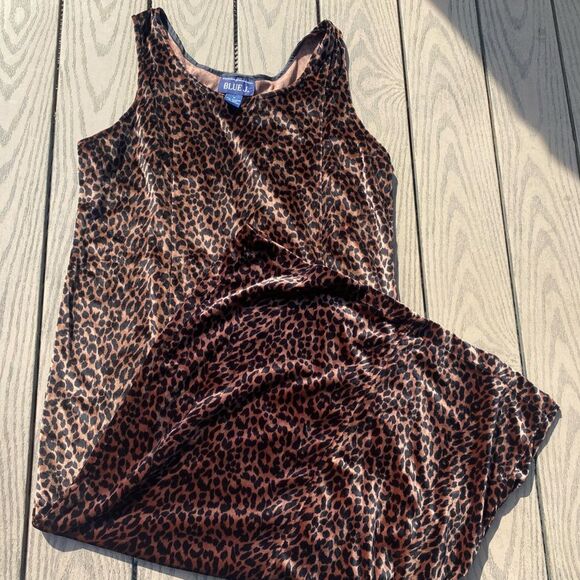 Vintage Maxi Velour Cheetah Print Dress Medium Blue J retro Y2K - Picture 1 of 10